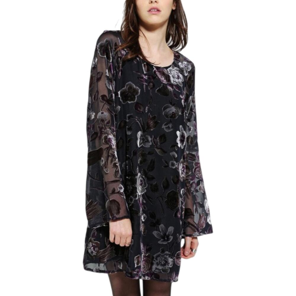 UO Burnout Velvet Floral Dress Women’s Small Whimsigoth Witchy Fairy Bell Sleeve - Picture 2 of 16